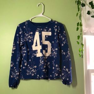 Girls Floral Navy Blue Long Sleeve Shirt With Number 45 On The Front